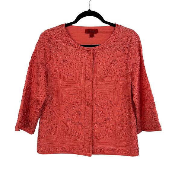 Joni B Y2K Coral Cotton Blend Embroidered Button Up Jacket Womens Small - Picture 1 of 5